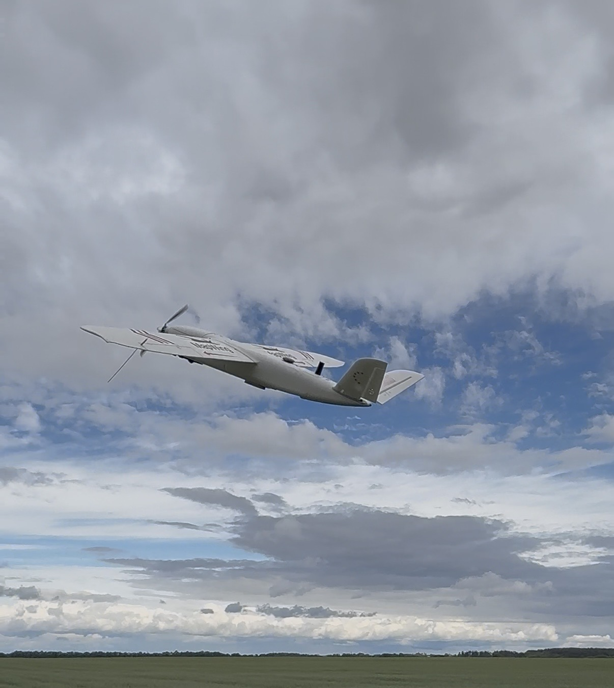 MapWing fixed-wing UAV in flight after hand launch
